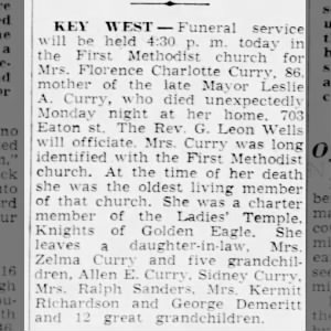 Obituary for Florence Charlotte Currv