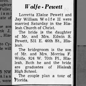 Marriage of Pewett / Wolfe